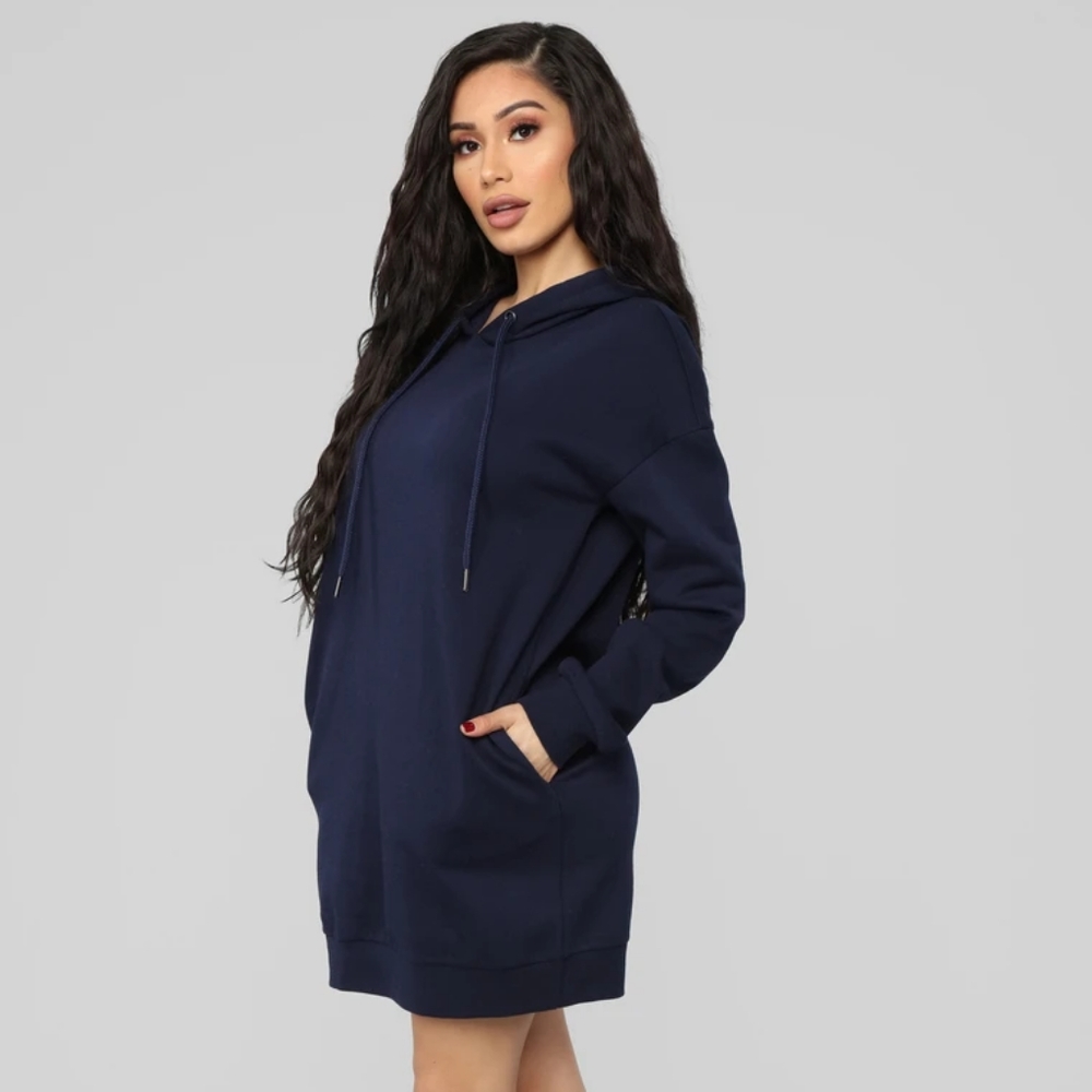 Navy Blue Hoodie Mini Dress